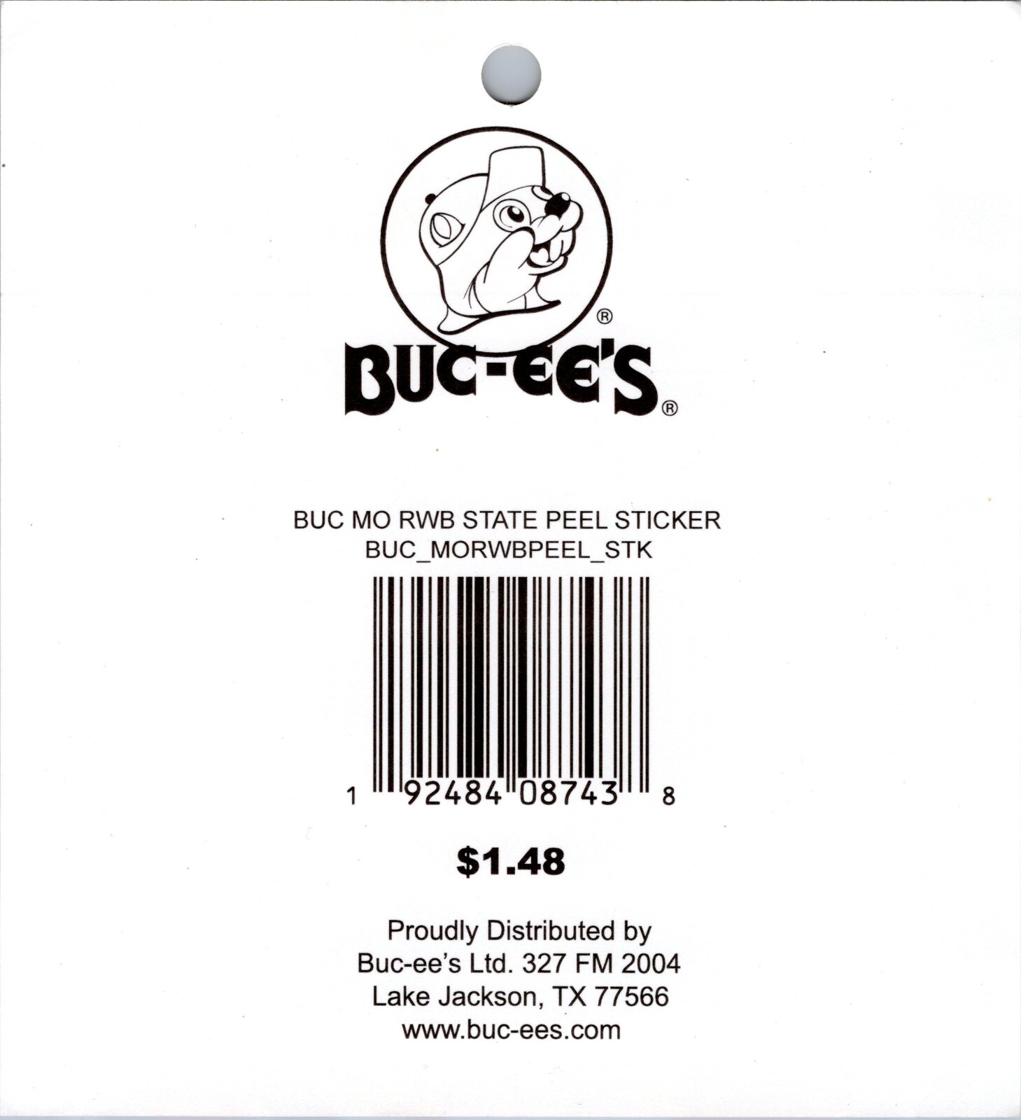 Buc-ee's- Beaver Logo, Red White and Blue Missouri State Shape- 4×4 Peel sticker