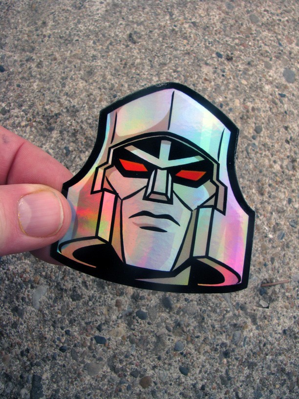 Mega Tron Holographic Sticker Cartoon Robot 80s G1 Metallic Decal