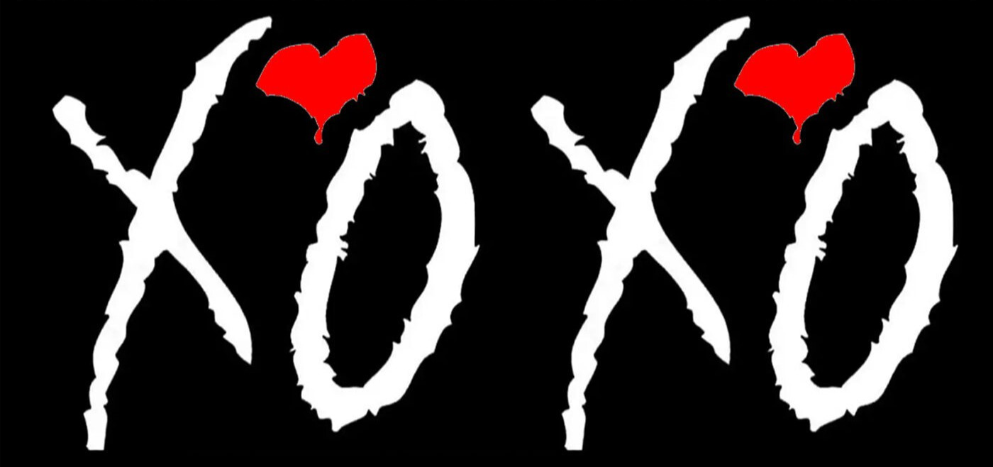 XO Love Two 5" Vinyl Decals Black or White with Red Hearts Car Truck Window