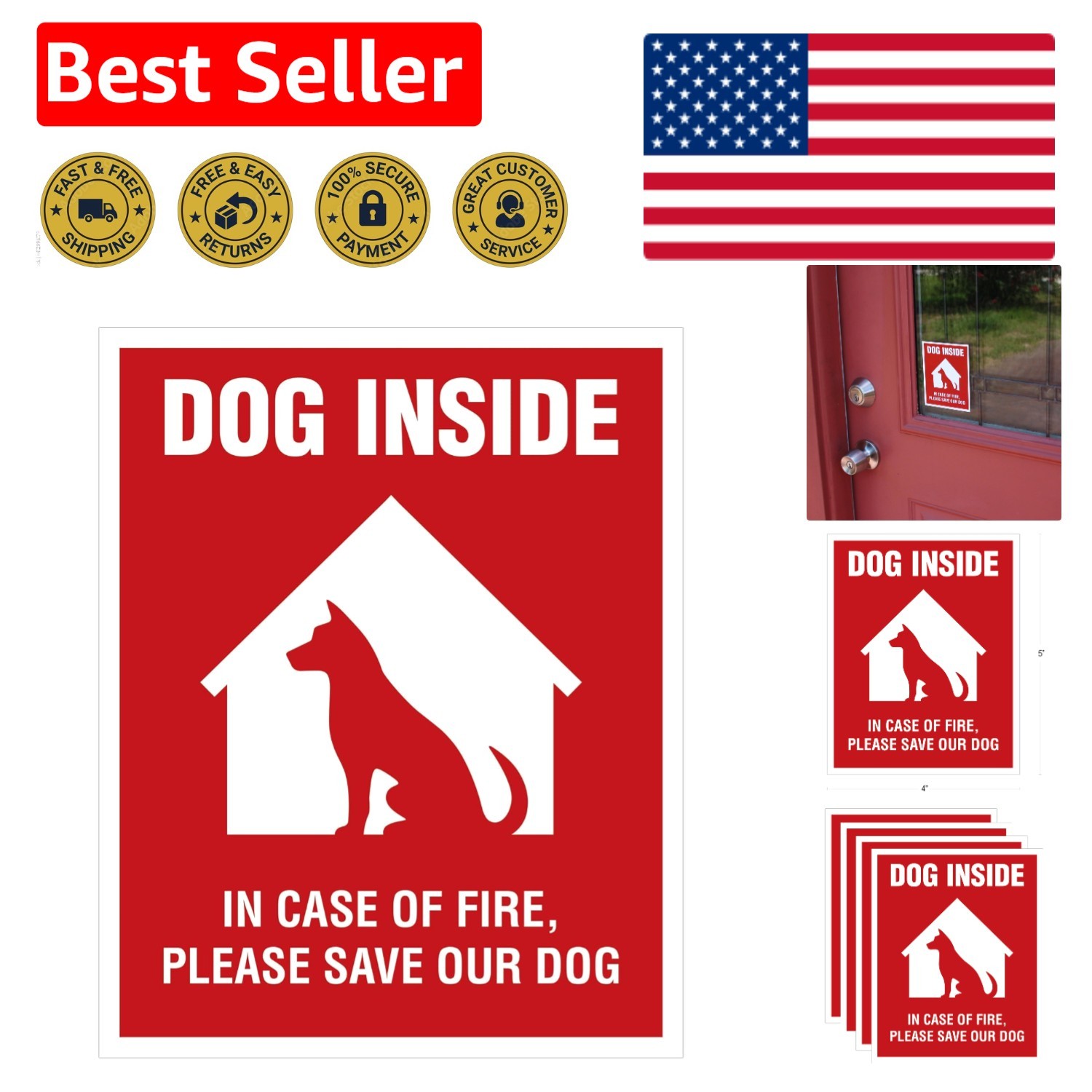 High-Gloss Vinyl Dog Alert Stickers – 4×5 Inches, Made in USA, Easy Apply