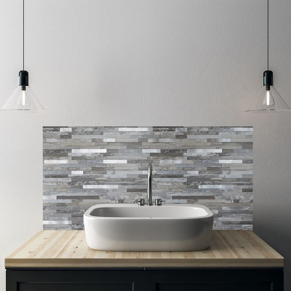 20 Sheets Peel and Stick Backsplash, Distressed Wood Look PVC Wall Tiles Stic…