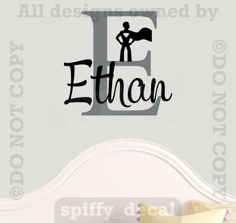 MONOGRAM WITH GRAPHIC Personalized Name Vinyl Wall Decal Sticker Boys Nursery
