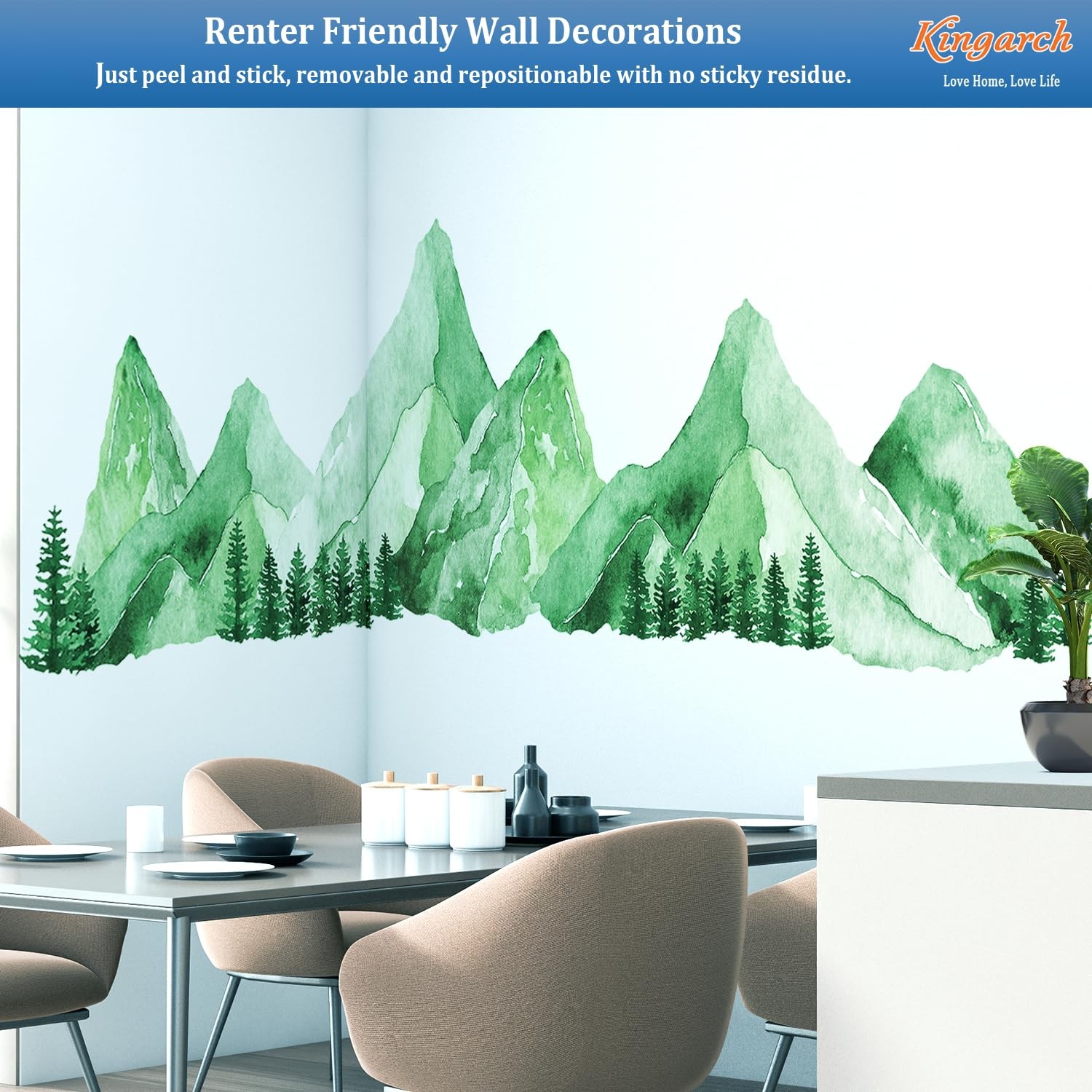 Green Mountain Wall Decals Peel and Stick – Scenic Forest Range Mural Pine Tr…