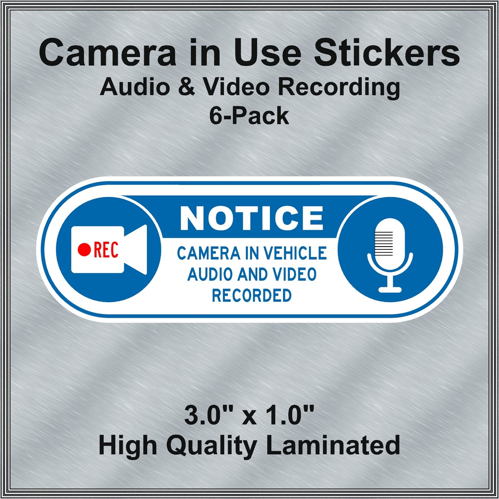 Camera in Car Recording Video 6-Pack Decals White & Blue 3.0" x 1.0" for Uber