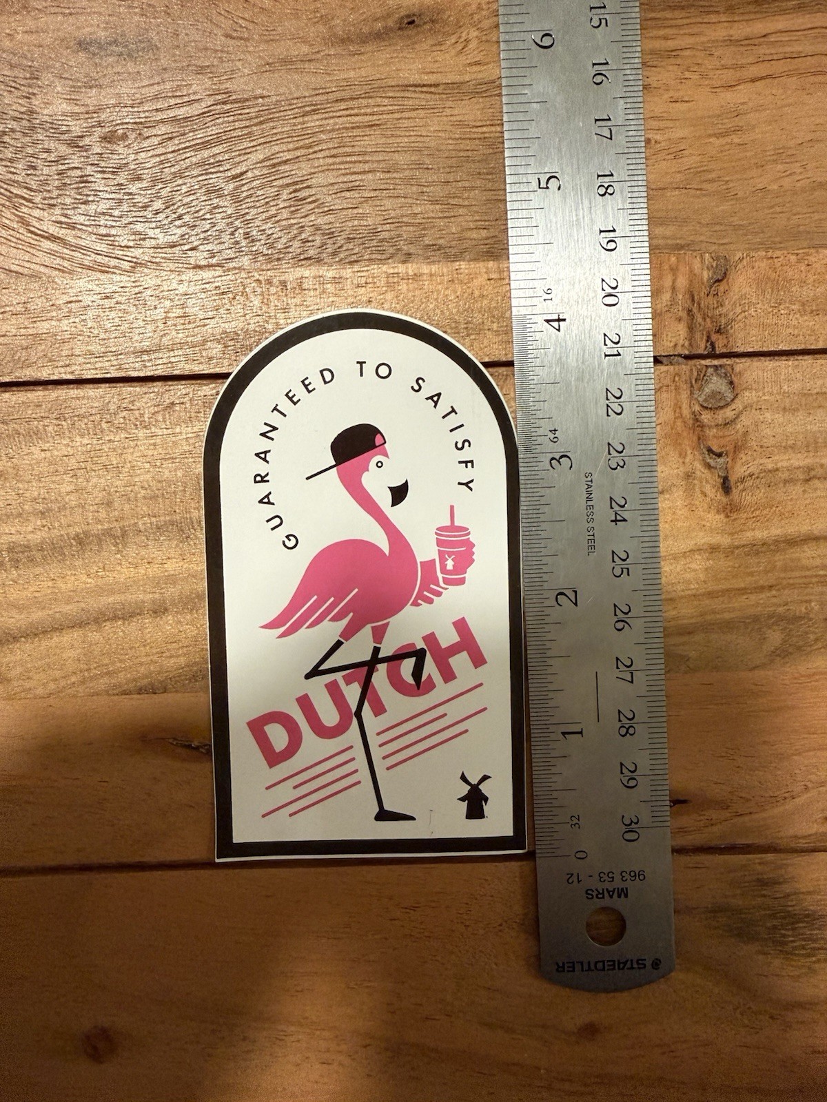 Dutch Bros Flamingo Arch Sticker Pink Black White Medium 5×3.5 in