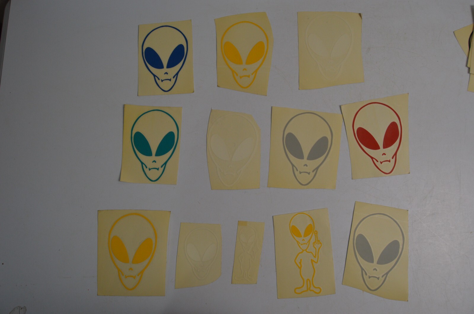 12 Vintage Alien Vinyl Decal Stickers Lot 1990's Space Carnival Collectibles