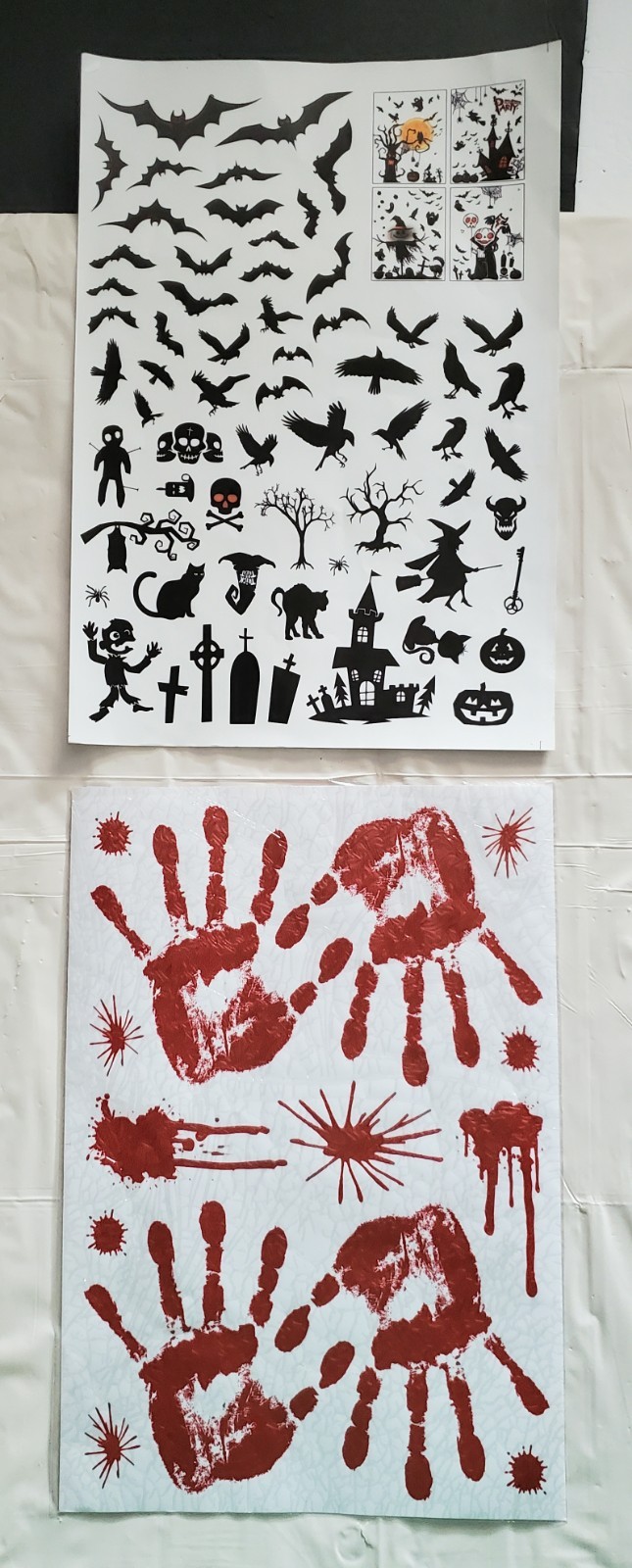6 Sheets Halloween Decoration Stickers Handprint Footprint Cat Ghost Spider