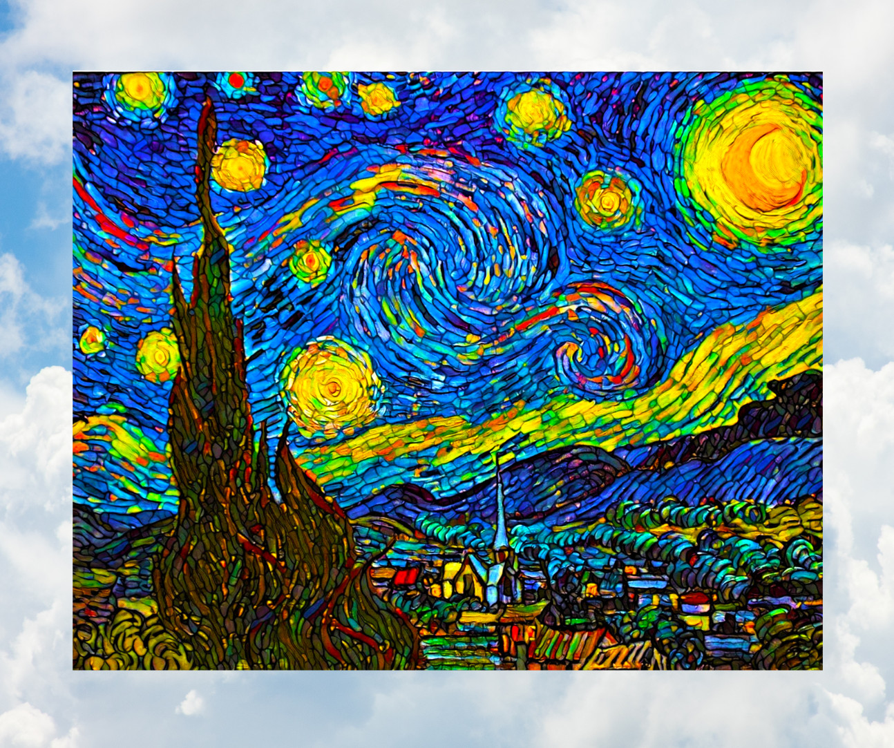 Starry Night Mosaic WINDOW CLING Size 10.2" Repositionable Vinyl