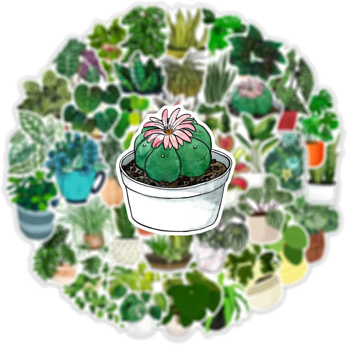 50 Pcs Green Plants Stickers Potted Plant Floral Sticker for Laptops Water Bottl