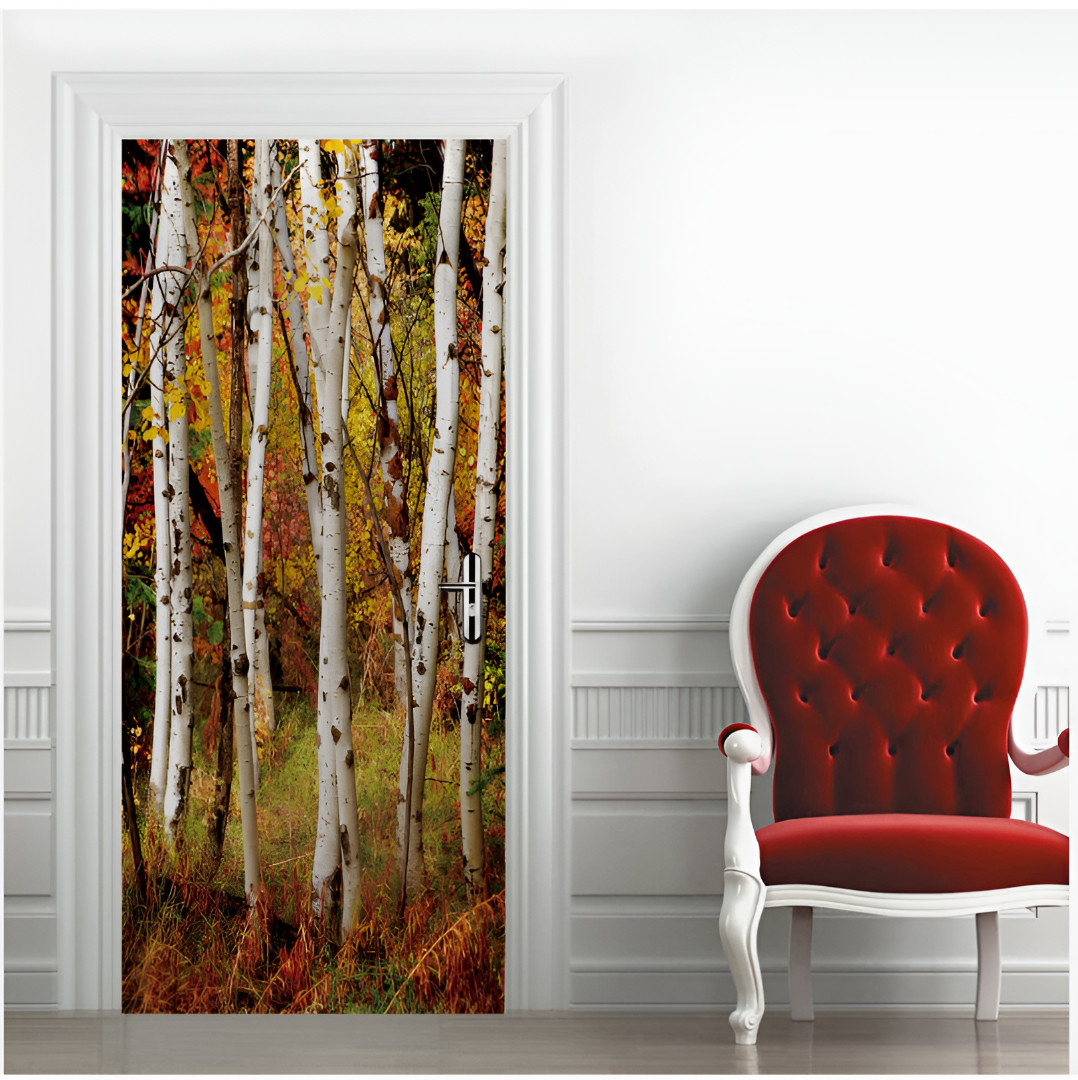 3D Forest Door Sticker Self Adhesive Wall Mural Wallpaper Living Room Home Decor