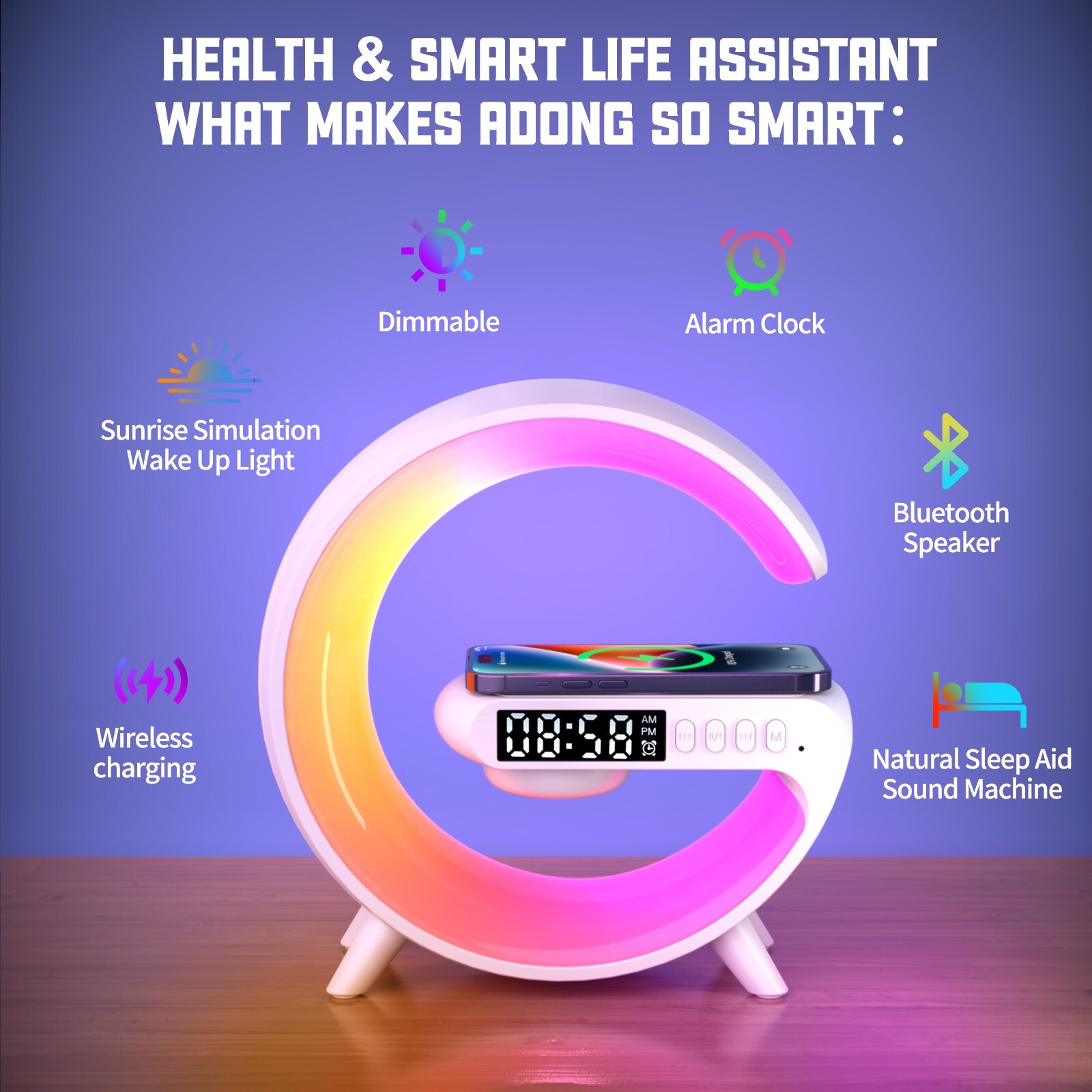 15W Multifunction Wireless Charger Pad Stand Speaker TF RGB Night Light Fast Cha