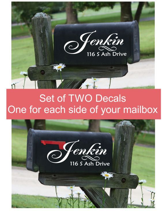 Swirls Mailbox Vinyl Decal Personalized with Name and Street Address, Set of 2
