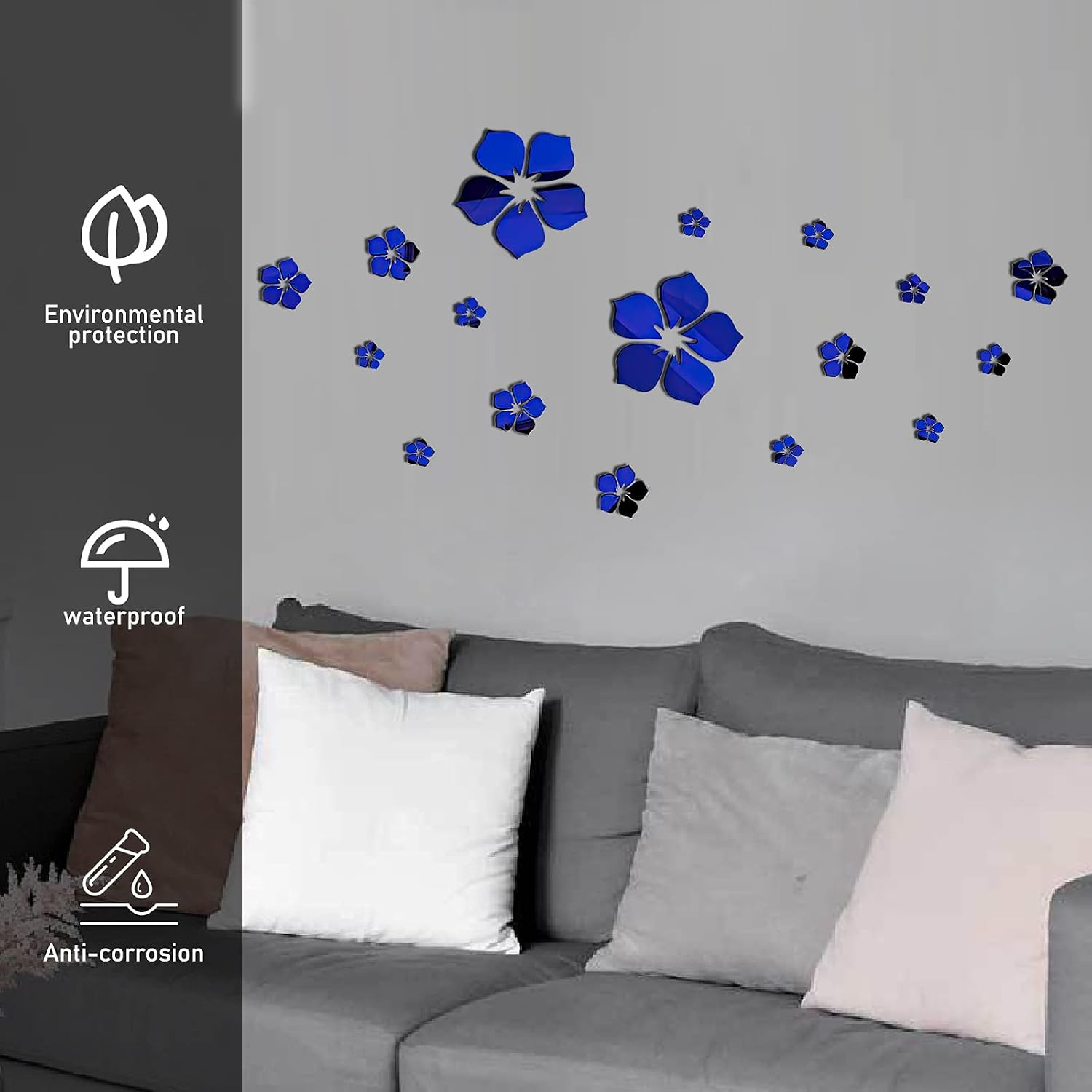 Acrylic Mirror Floral Wall Stickers Self Adhesive Mirror Wall Decor Removable Mi