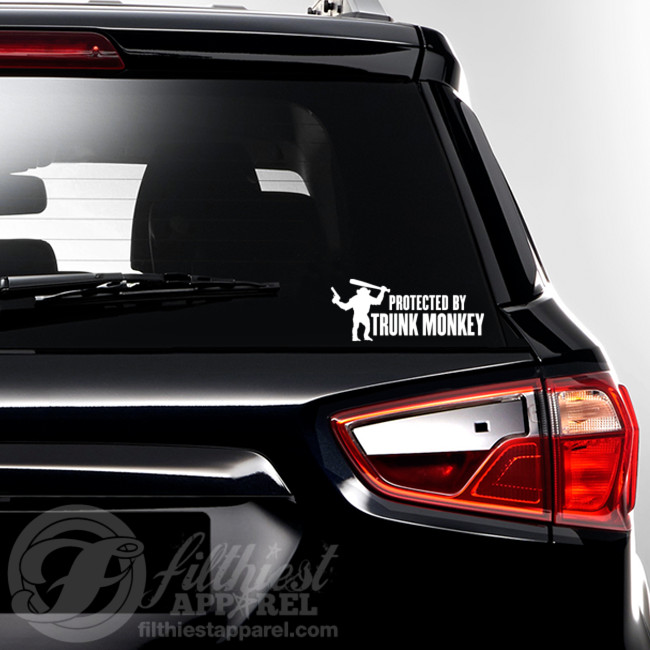 PROTECTED BY TRUNK MONKEY Vinyl Decal Sticker Button Funny Meme Chimpanzee JDM