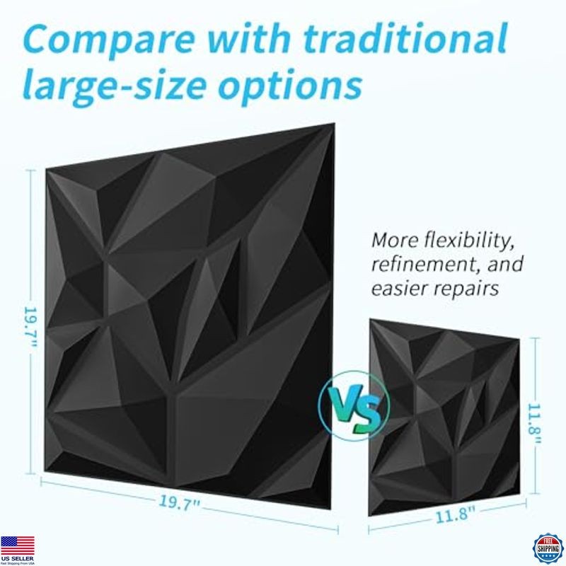 20 Pack 3D Wall Panels Black PVC Art for Living Room Bedroom Gaming Decor 11.8"