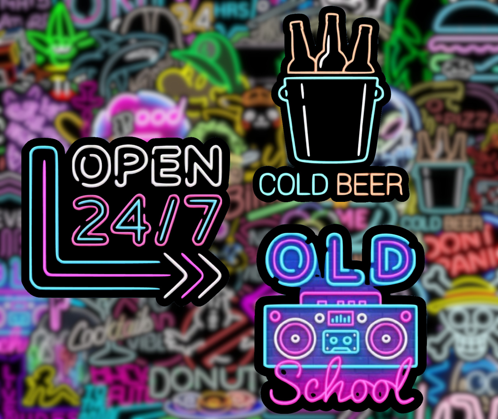 25/50 Piece Neon Light Sticker Pack – Matte Vinyl – Pop Culture Night Decal