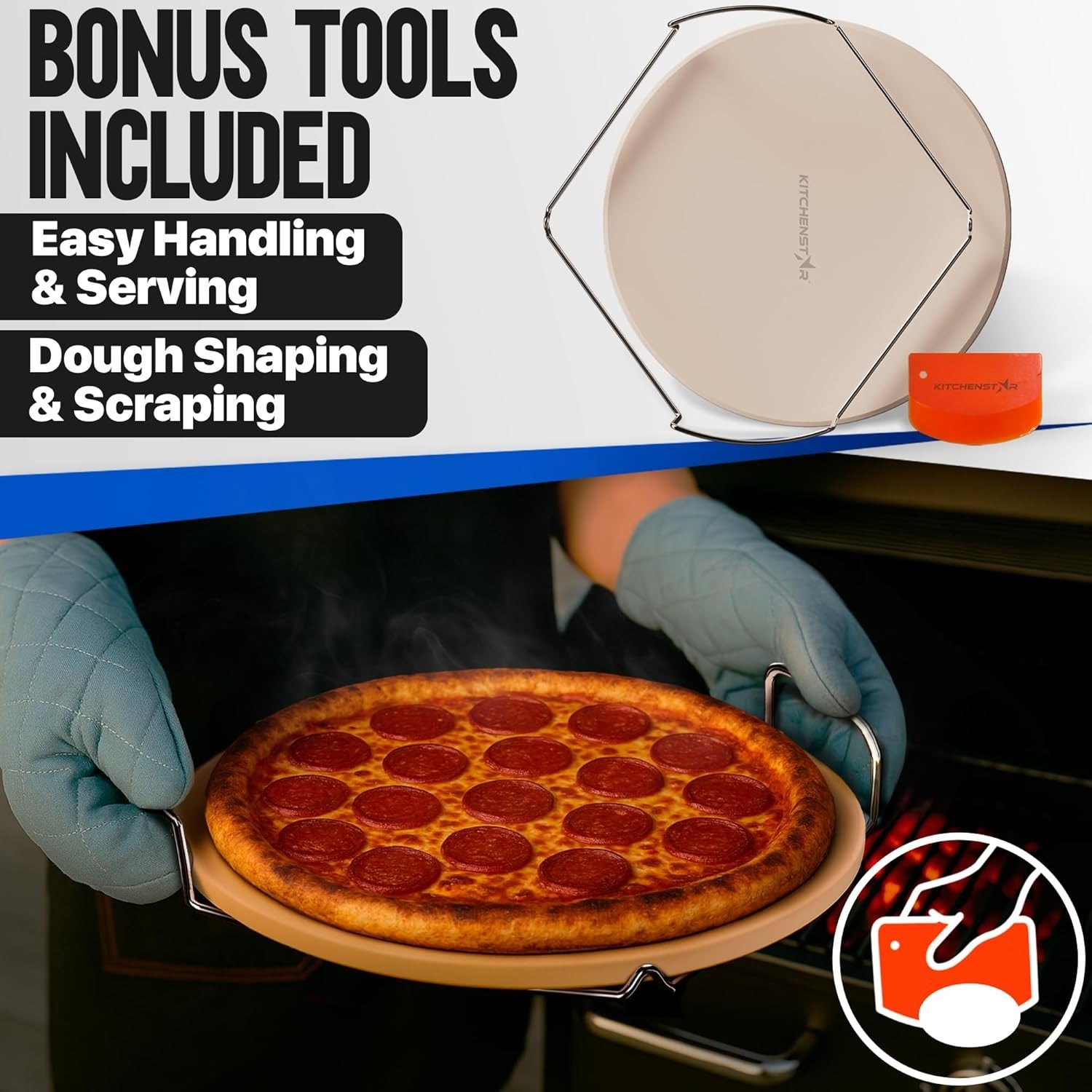 16-Inch Pizza Stone for Oven and BBQ Grill with Handles, Round, 5/8" Thick – Nat