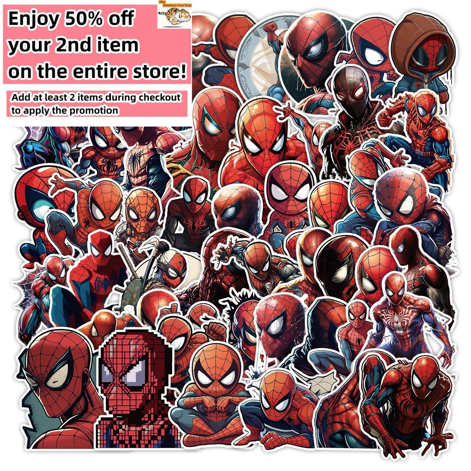 50 Pcs Stickers Spider Man Marvel Heroes Animation Luggage Car Phone Vinyl Decal