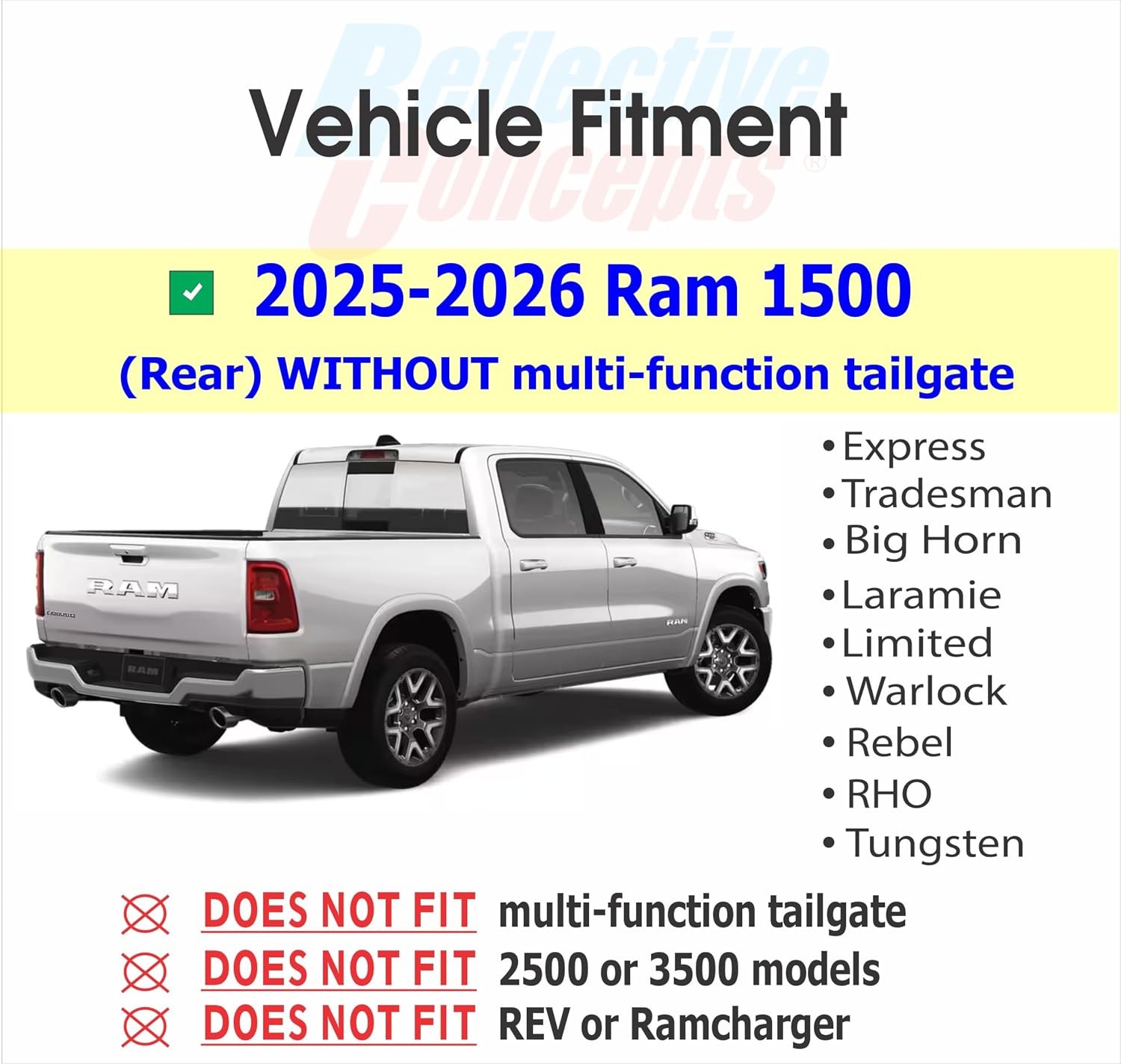 Ram 1500 Tailgate Emblem Overlay Decal Sticker Gloss Black 2025-2026 Ram 1500