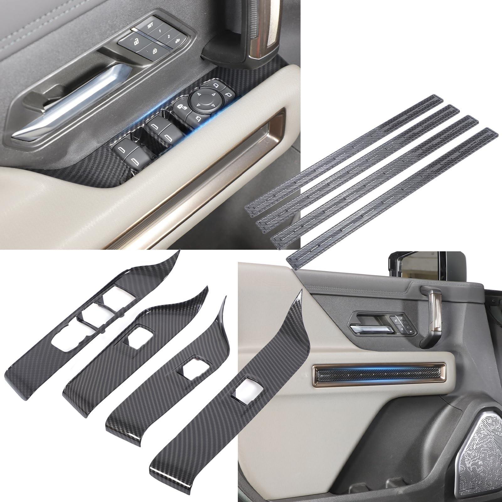for Hummer EV Set of 8 Car Interior Door Panel Trim Sticker and Window Glass …