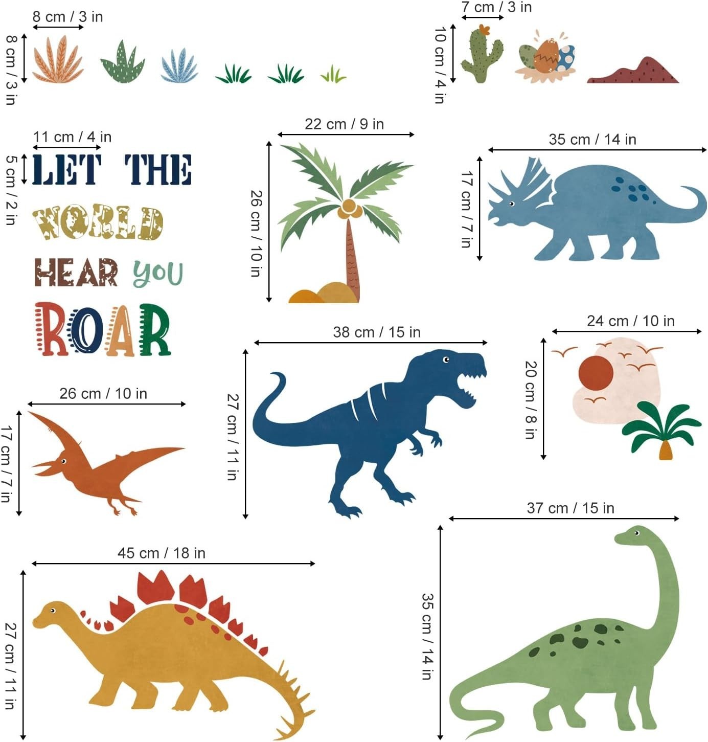 Boho Dinosaur Wall Decals Dino Palm Tree Wall Stickers Baby Nursery Boys Bedr…