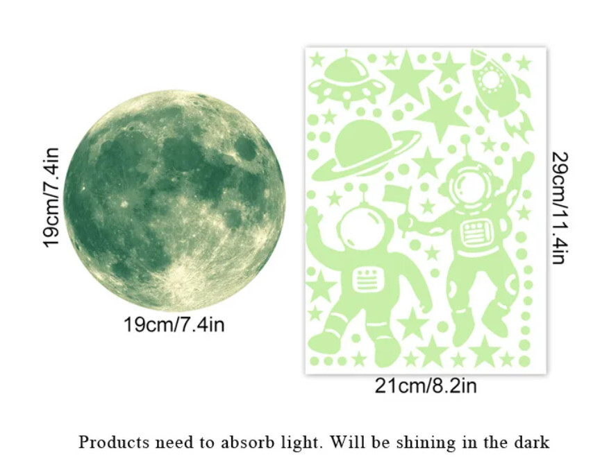 Luminous Astronaut Star Moon Wall Sticker Bedroom Kids Room Home Decoration