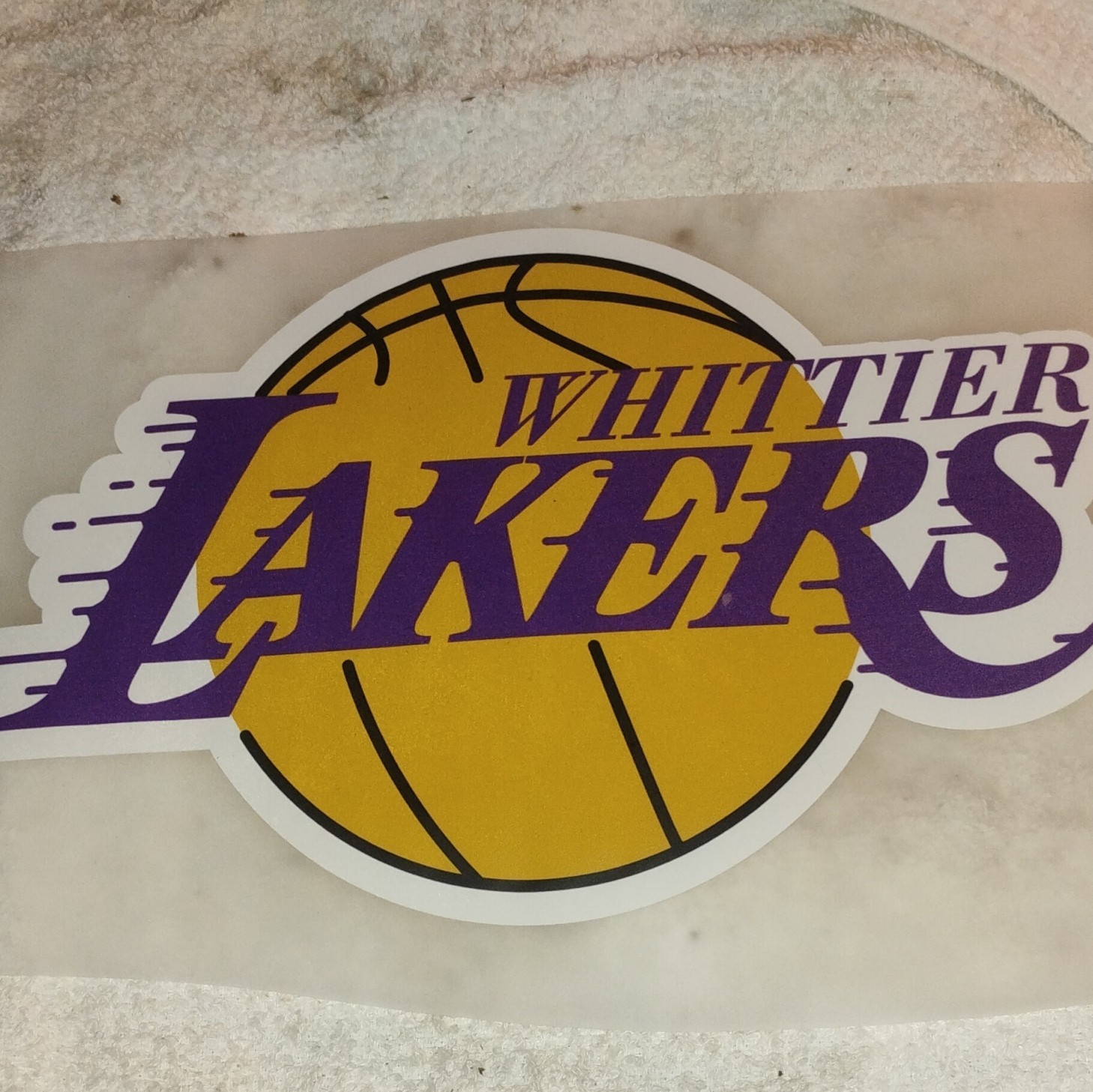 Whittier Lakers Basketball Logo Decal Sticker 11×7 Purple Yellow White Black