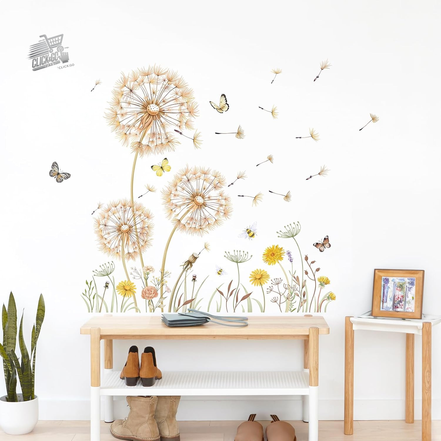 Butterflies Blue Dandelion Shower Head PVC Wall Stickers Bedroom Bed Living Room