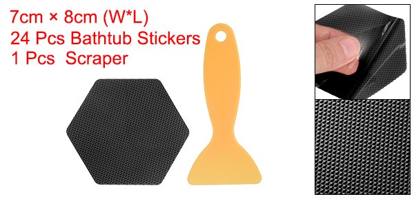 24pcs Non-Slip Bathtub Stickers Set 3.15" Hexagon Shower Sticker Black