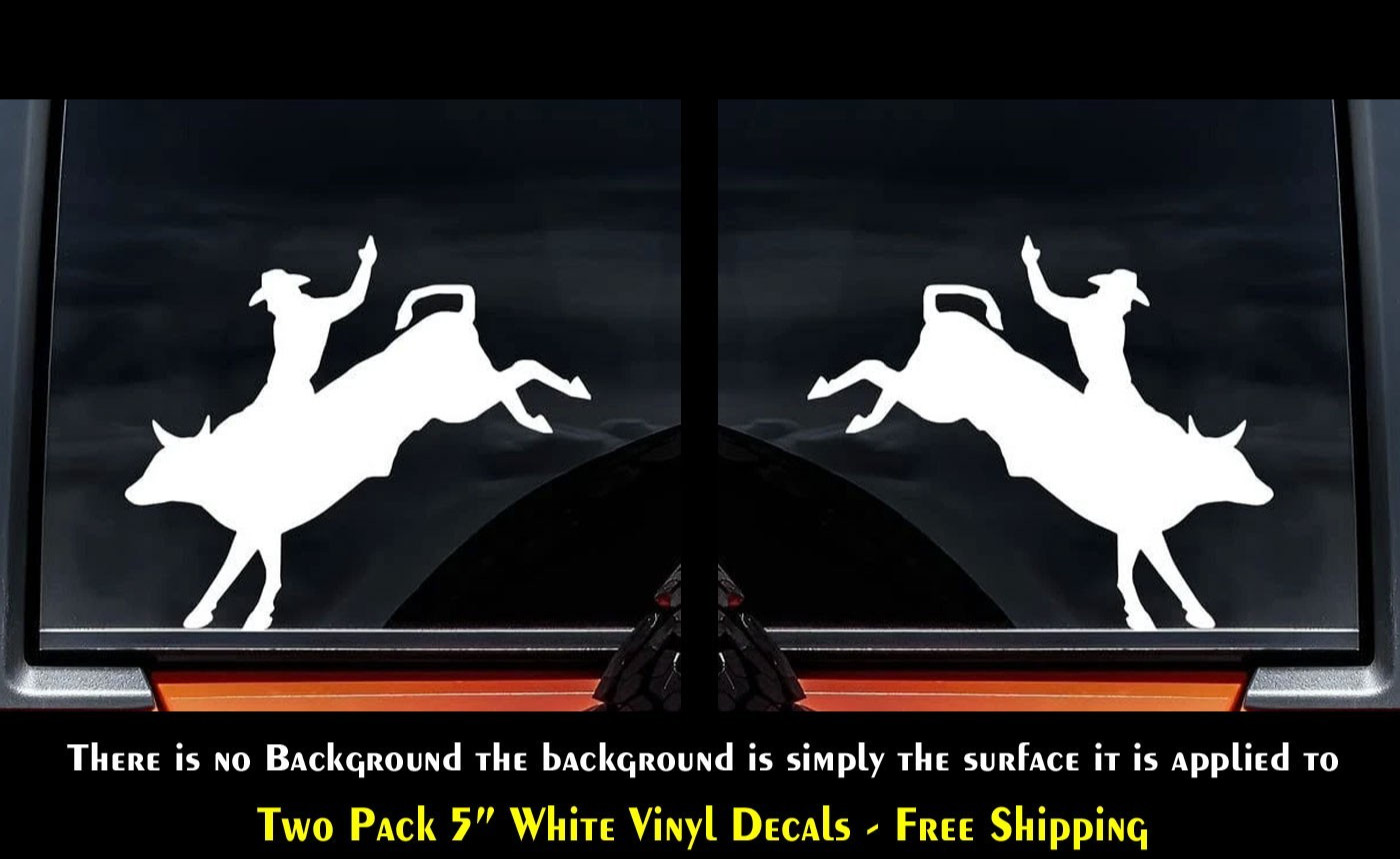 Bull Rider Rodeo Two 5" White Decals Vehicle Window Any Flat Surface