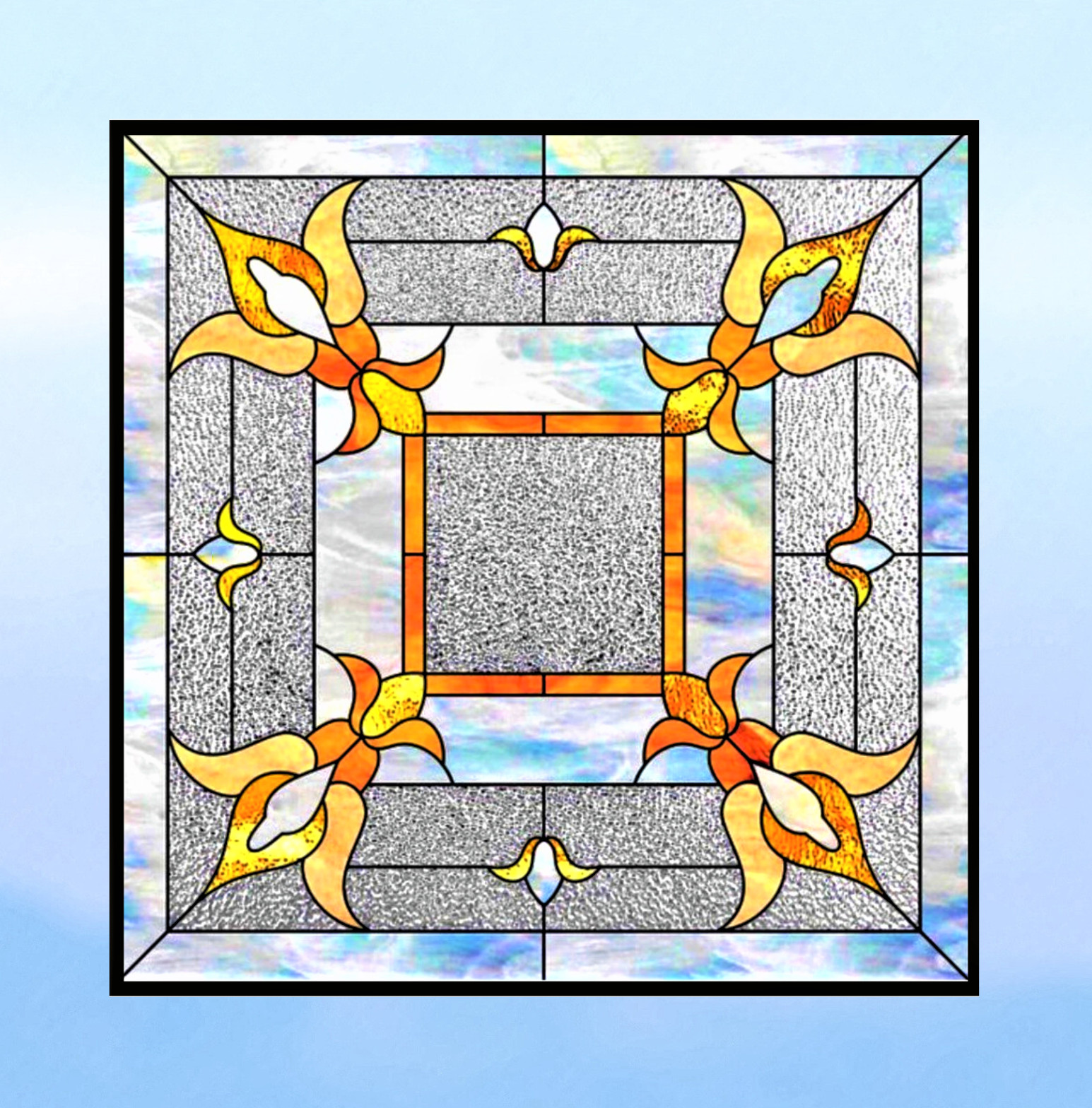 Geometric Sky Faux Stained-Glass WINDOW CLING Size 8" Square Repositional Vinyl
