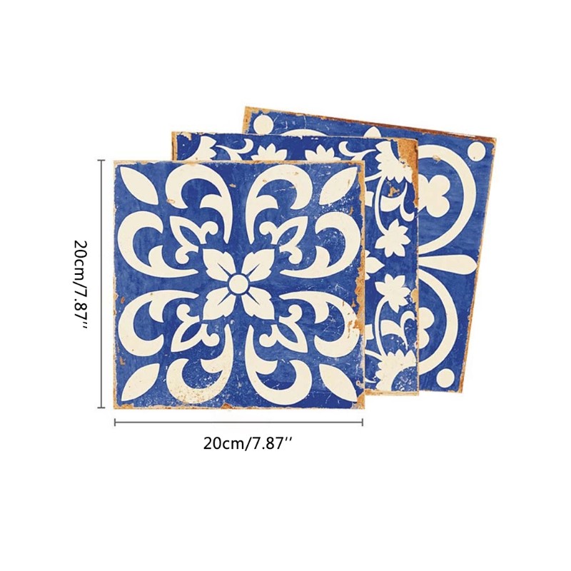 24pcs Blue and White Porcelain Tile Sticker Peel Floor Wall Decals Decor
