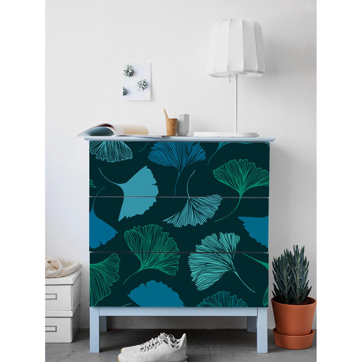 IKEA MALM dresser turquoise falling flowers Removable sticker for furniture