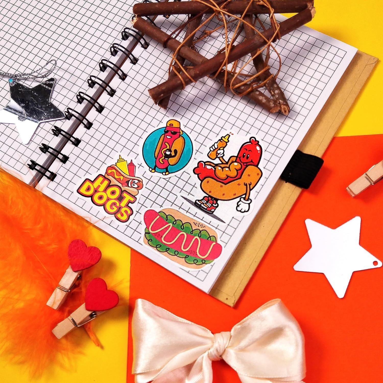 BulbaCraft 100Pcs Hot Dog Stickers for Laptop – Hot Dog Party Decorations, Gi…
