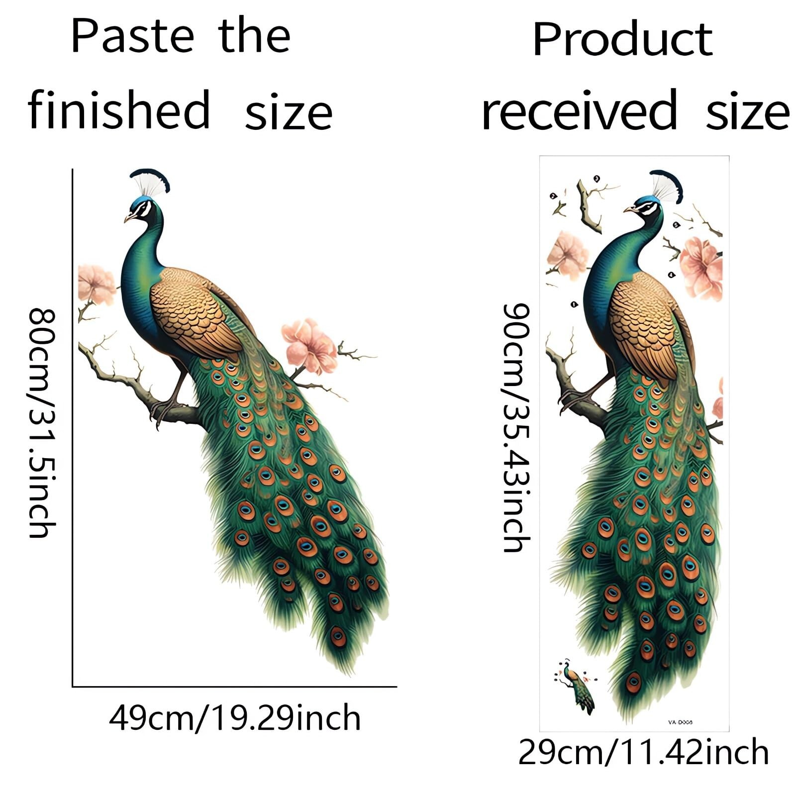 Green Peacock Peach Blossom Painted Wall Stickers, sacinora Beautiful Art Wal…