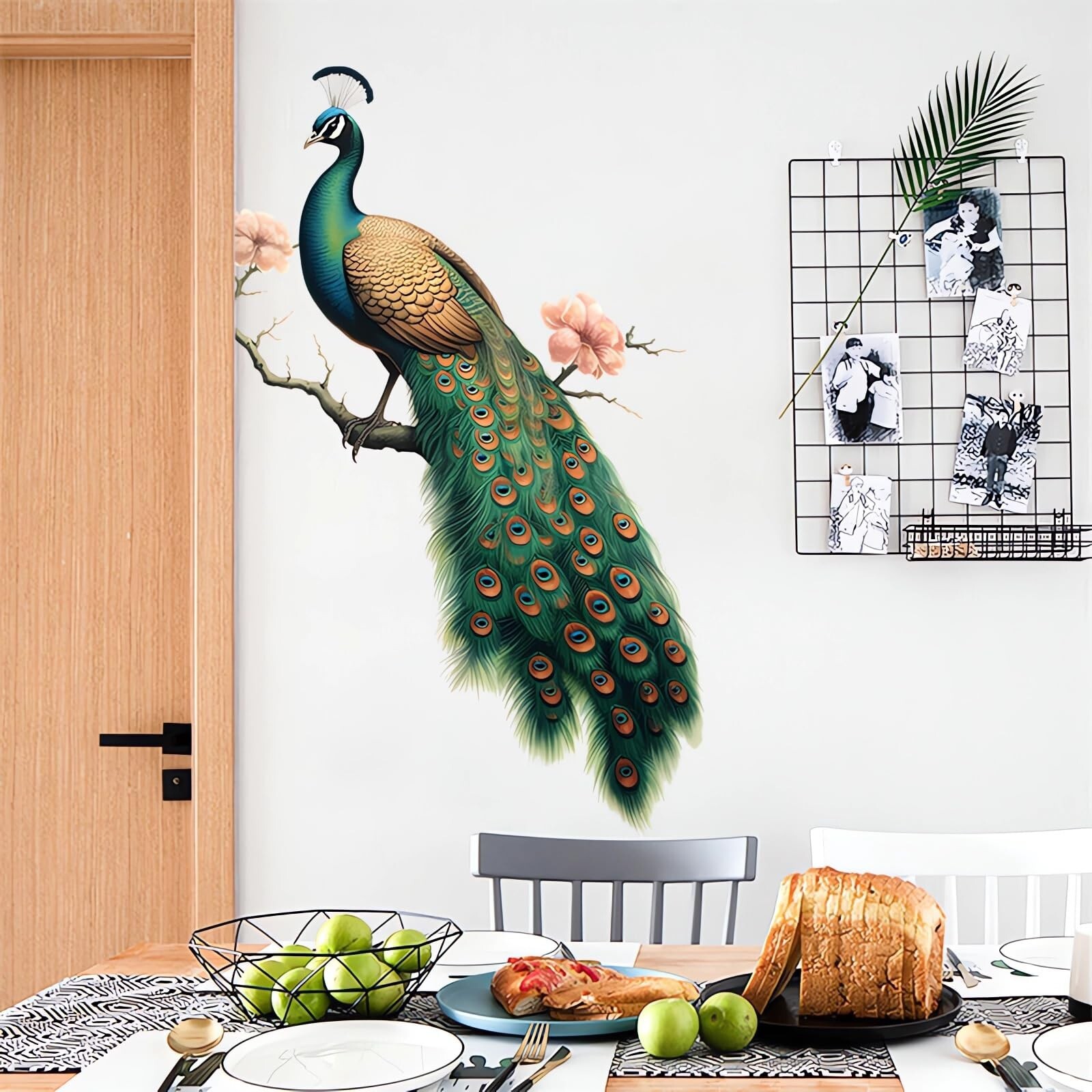 Green Peacock Peach Blossom Painted Wall Stickers, sacinora Beautiful Art Wal…