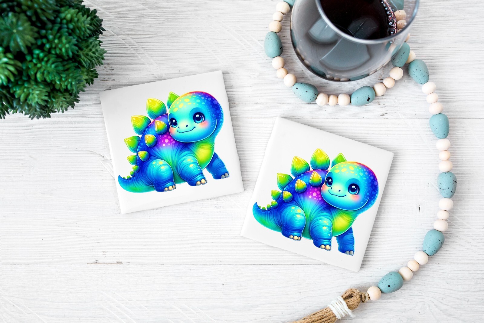 Blue Green Stagosaurus Dinosaur UV DTF Transparent Sticker / Decal