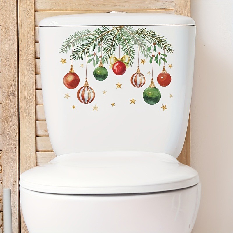 Christmas Toilet Sticker Self-Adhesive Xmas Ornaments for Holiday Bathroom Decor