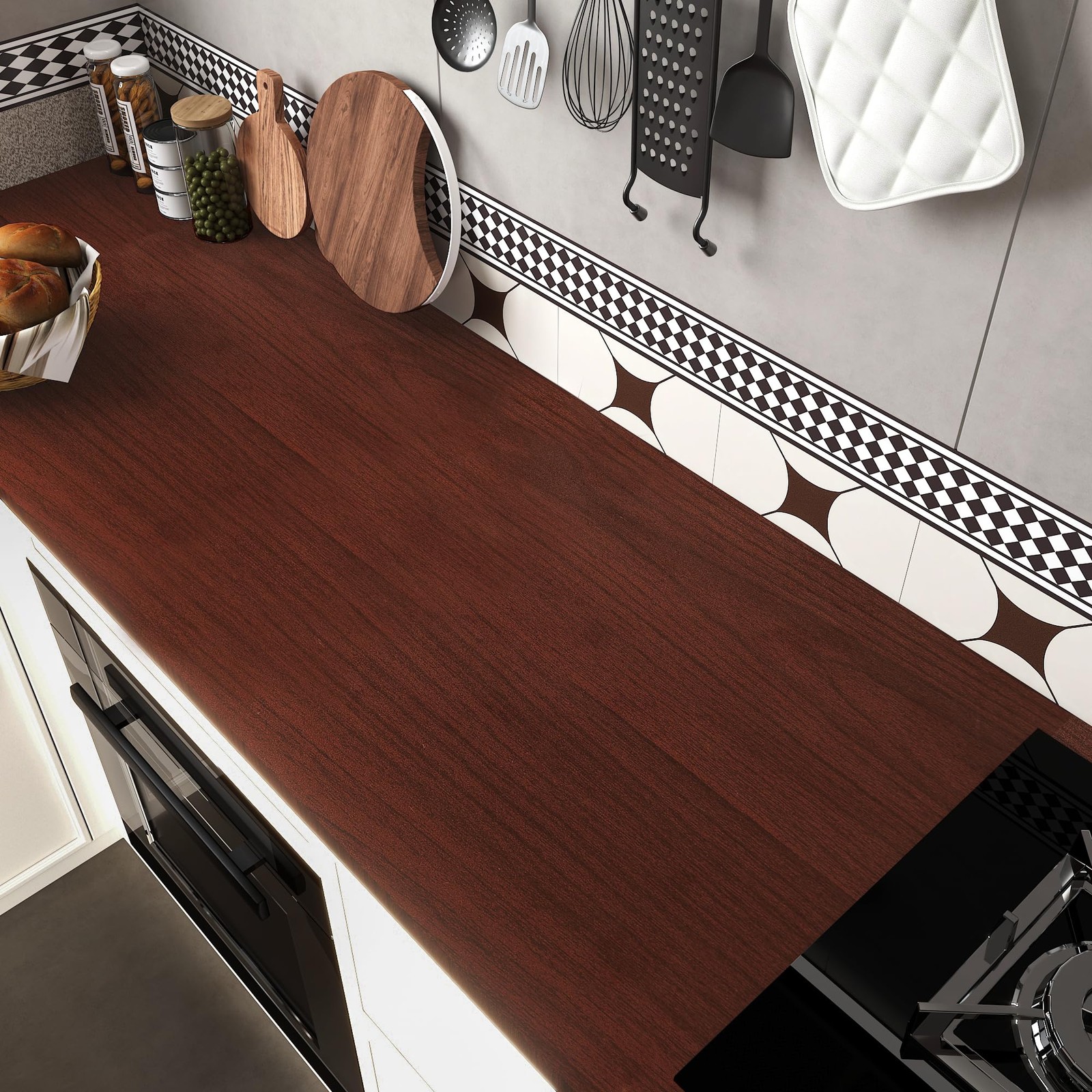Wide Cherry Wood Grain Self-Adhesive Wallpaper Red Brown 24x197inch Matte Thi…