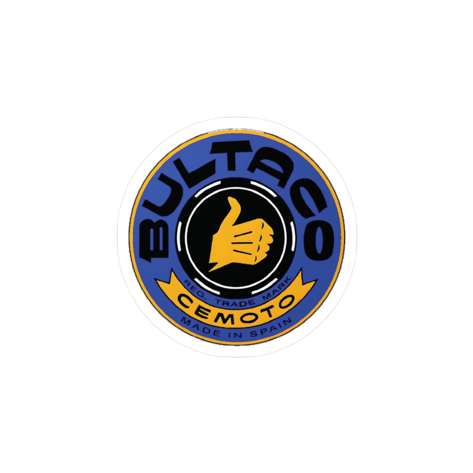 Vintage Repop Bultaco Round Tank Decal – Vinyl, Blue & Yellow, 1 PC
