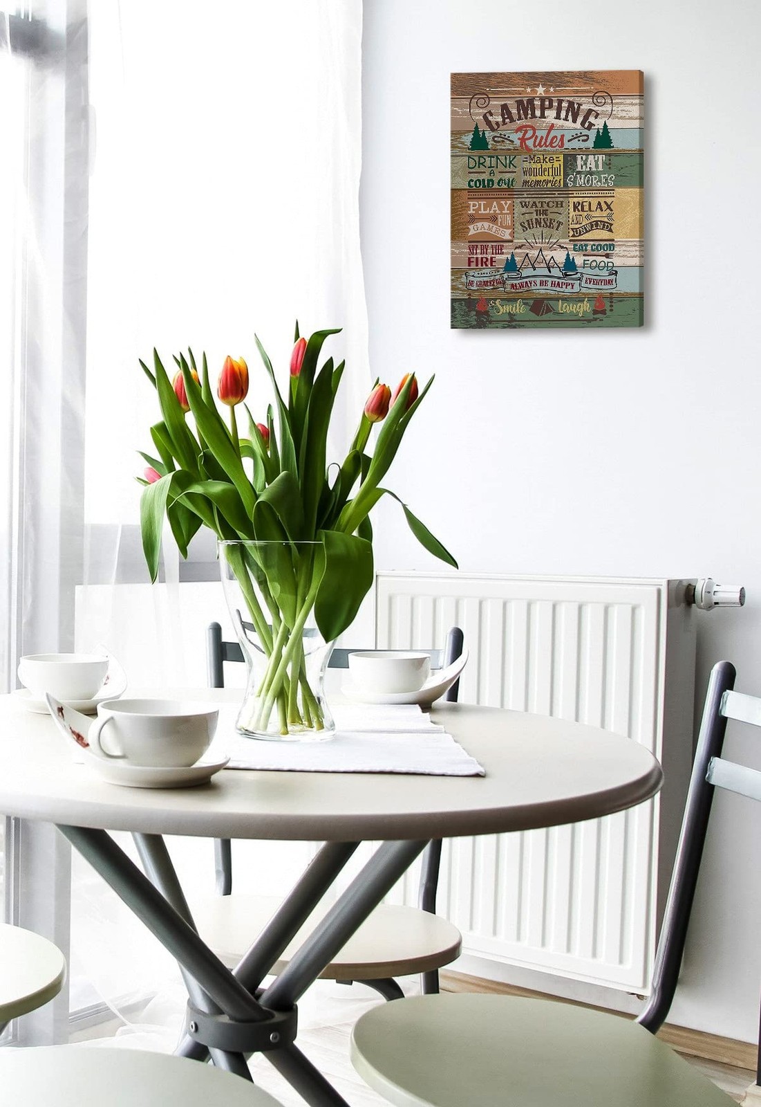 Camping Rules Play Fun Relax Smile Laugh Wood Grain Pattern Wall Art Prints A…