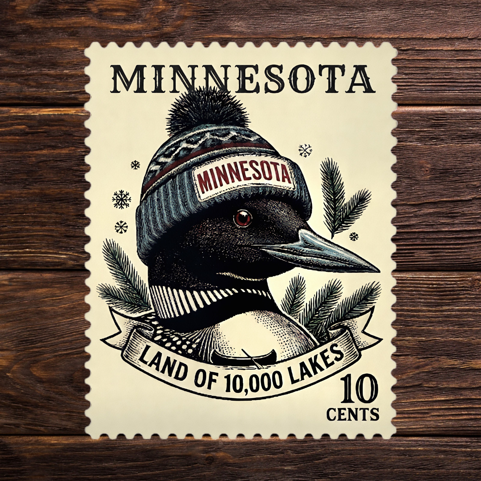Minnesota Loon Stamp Novelty Sticker – Land of 10,000 Lakes Sticker 2.5" x 2"