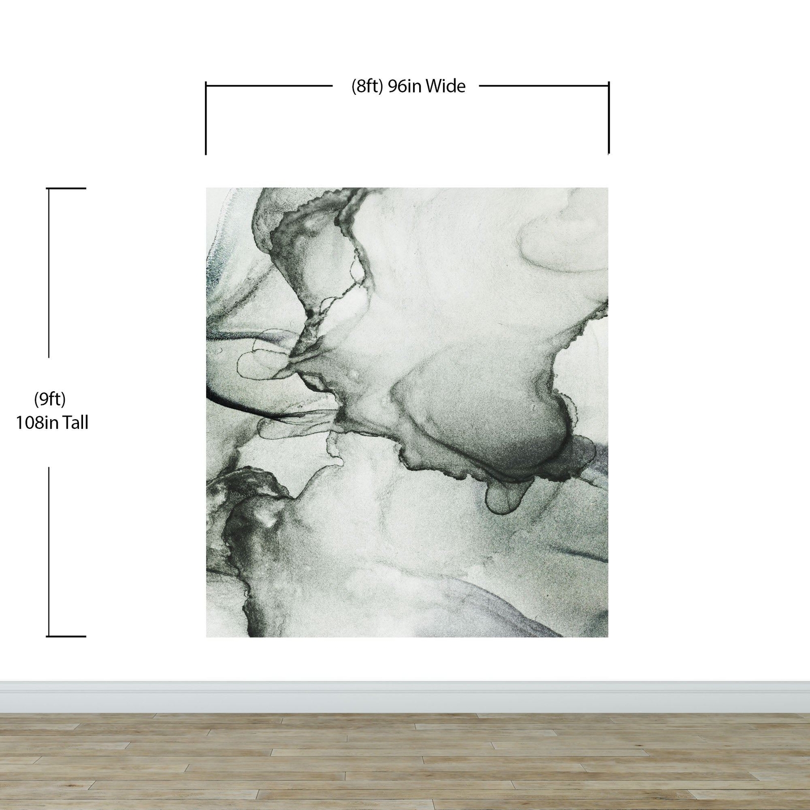Abstract Black and White Fluid Alcohol Ink Painting Wall Mural. Peel and Stick W