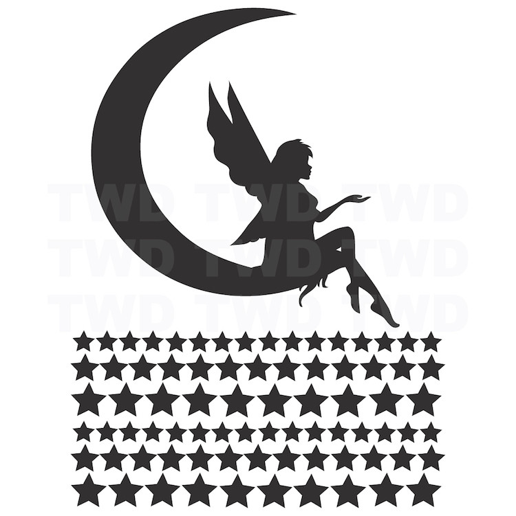 Fairy Wall Decal Girl's Bedroom Wallpaper Moon And Stars Removable Vinyl, b19