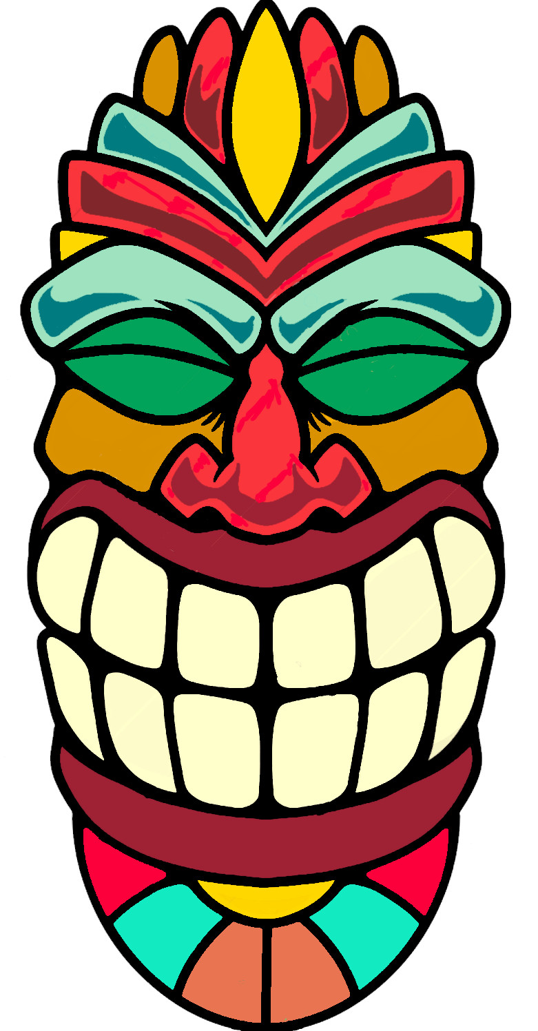 Large Tiki Totem Mask Permanent Vinyl Sticker. For Window, Airplane, Car, Truck