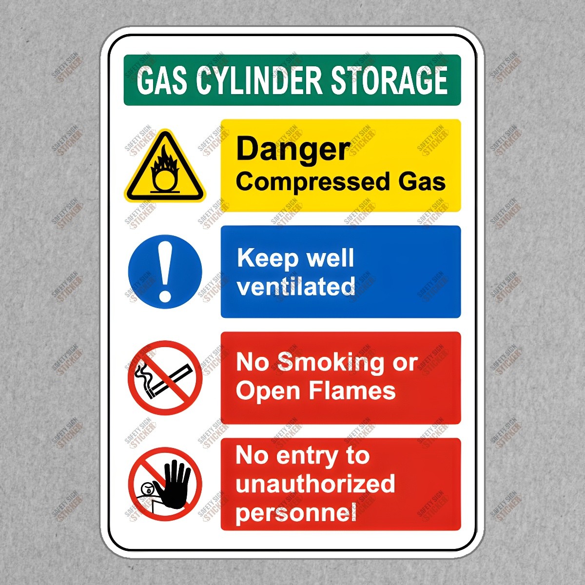 Gas Cylinder Storage Safety Sign Sticker Compressed Gas Warning, OSHA #873814