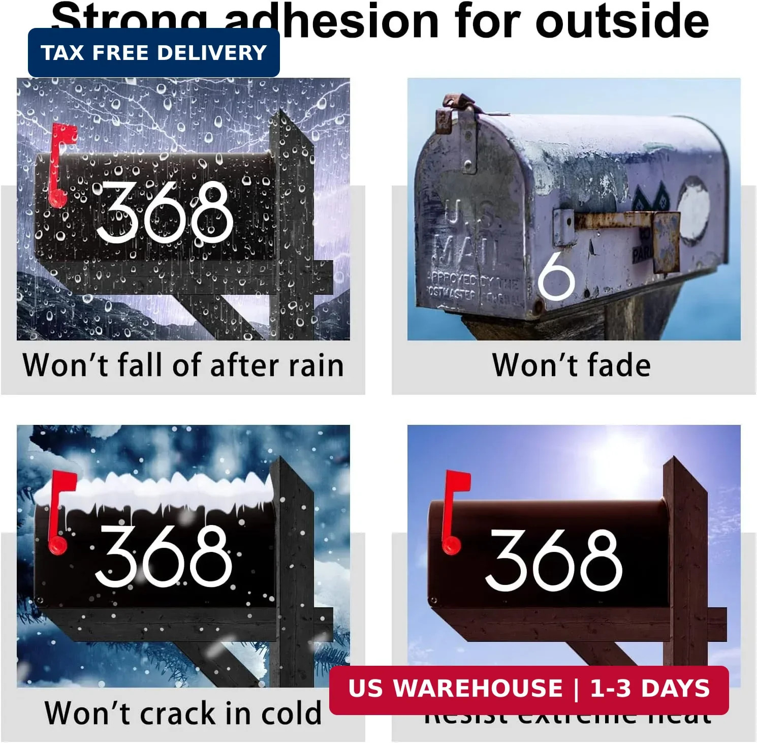 4 inch Reflective Mailbox Numbers for Outside, 5 Sets Number Stickers with Stick