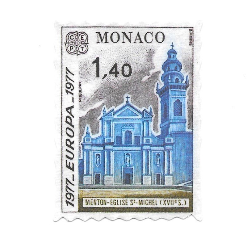 Monaco Stamp 1977 Europa Menton Saint Michel Church Die Cut Vinyl Sticker Decal