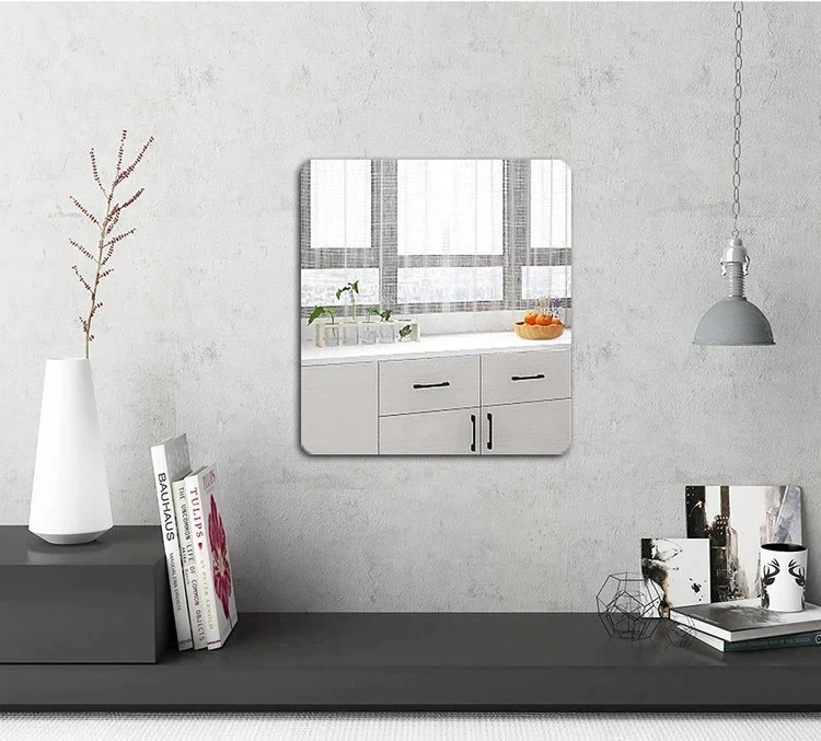 4 Pcs Non Glass Mirror Flexible Mirror Sheets Self-Adhesive Plastic Mirror Tiles