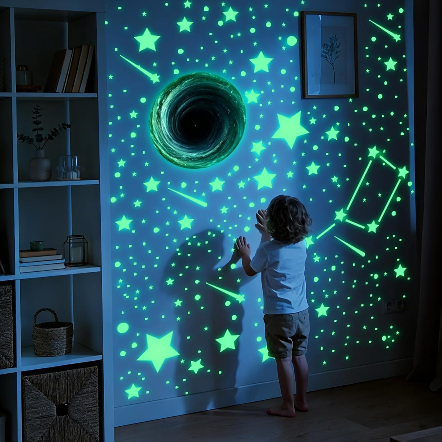 Glow in the Dark Star Space Wall Decals, 4 Sheets, Removable Peel and Stick Deco